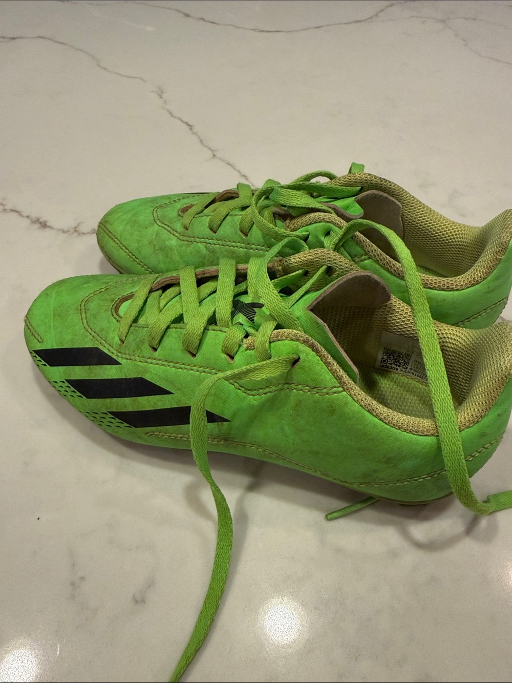 adidas Kids Neon Green Soccer Cleats with Black Stripes